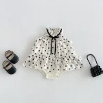 【66-90cm】ロンパース ベビー ドット ワンピース風