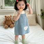 【73-120cm】ワンピース or シャツ ベビー ハート デニム