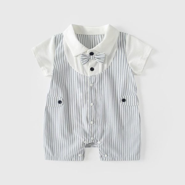 【66-90cm】ロンパース ベビー ストライプ プリンス