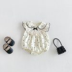 【66-90cm】ロンパース ベビー フリル ドット リボン付き