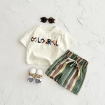 【66-90cm】セットアップ ベビー 英字 ストライプ - 画像 (7)