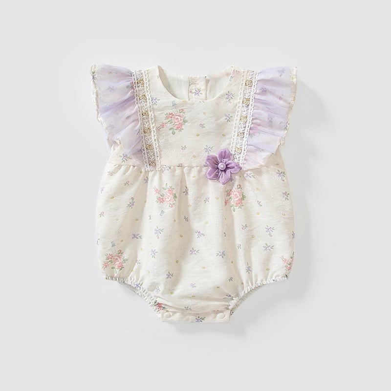 b1638bc9a7f9293b9a7f40f66c5508e4.jpg 【66-90cm】ロンパース ベビー パープル花 フリル - 画像 (1)