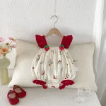 【66-90cm】ロンパース ベビー イチゴ プリント キャミソール - 画像 (7)