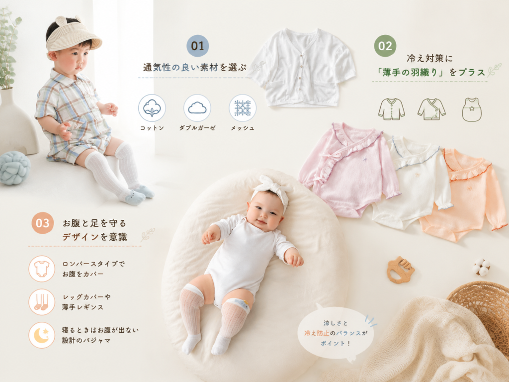 エアコン冷え対策を意識した夏のベビー服コーディネート