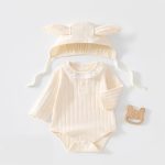 【59-80cm】ロンパース＆帽子 ベビー 柔らかリブ 無地 - 画像 (3)