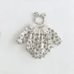 【66-90cm】ロンパース ベビー レース襟 小花柄 - 画像 (6)