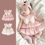 【59-90cm】ロンパース ベビー 蝶結び付き かわいい