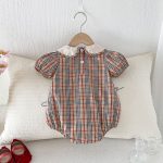 【66-90cm】ロンパース ベビー レトロ チェック柄 - 画像 (3)
