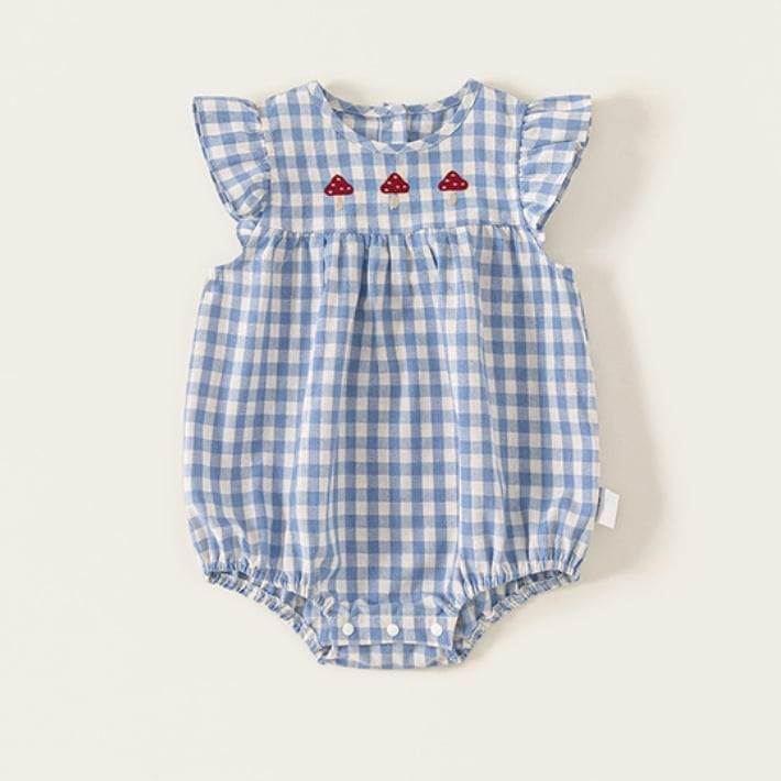 ca16daa22b1546292322e08767ab95cf.jpg 【73-100cm】ロンパース ベビー フリル チェック - 画像 (1)