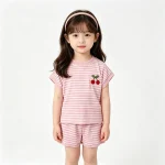 【90-130cm】セットアップ 女の子 チェリー ボーダー - 画像 (7)