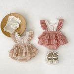 【66-90cm】ロンパース ベビー 花刺繡 フリル - 画像 (3)
