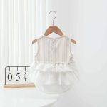 【59-90cm】ロンパース ベビー ストライプ 英字 ノースリープ - 画像 (9)