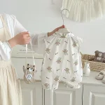 【66-90cm】ロンパース ベビー 熊プリント お出かけに - 画像 (3)