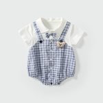 【73-90cm】ロンパース ベビー レイヤード クマ チェック - 画像 (2)
