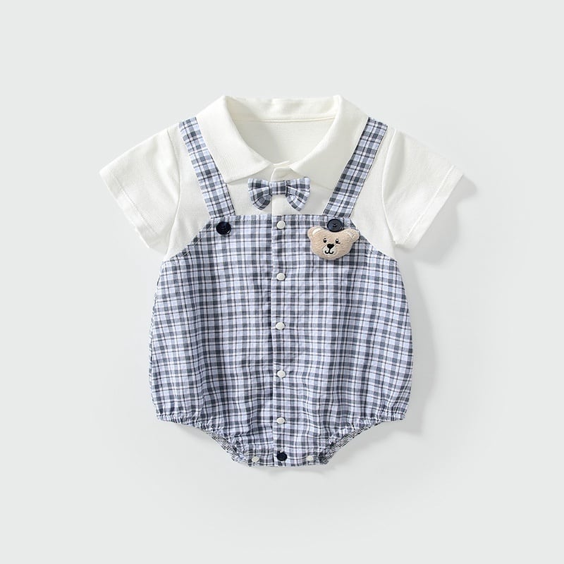 ce6f8f196f253bee2cf00021259ee5c6.jpg 【73-90cm】ロンパース ベビー レイヤード クマ チェック - 画像 (1)