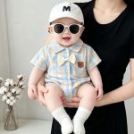 【66-90cm】ロンパース ベビー チェック柄 折り襟 - 画像 (3)