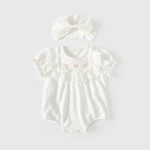 【66-90cm】ロンパース ベビー ハート フリル 無地
