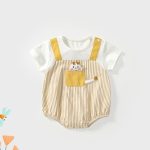 【66-90cm】ロンパース ベビー ストライプ レイヤード - 画像 (3)