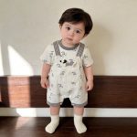 【73-100cm】セットアップ ベビー 可愛い ドッグ柄 サロペット＆シャツ - 画像 (5)