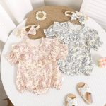 【59-90cm】ロンパース ベビー ブルー 花柄 - 画像 (2)