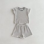 【80-130cm】セットアップ キッズ服 ボーダー ワッフル - 画像 (13)