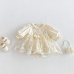【66-90cm】 ベビー レース蝶結びクリームロンパース - 画像 (2)
