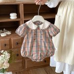 【66-90cm】ロンパース ベビー レトロ チェック柄 - 画像 (6)