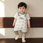【73-100cm】セットアップ ベビー 可愛い ドッグ柄 サロペット＆シャツ - 画像 (4)