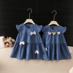 【80-120cm】ワンピース ベビー デニム フリル