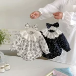 【66-90cm】ロンパース ベビー レース襟 小花柄 - 画像 (4)