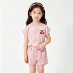 【90-130cm】セットアップ 女の子 チェリー ボーダー - 画像 (2)