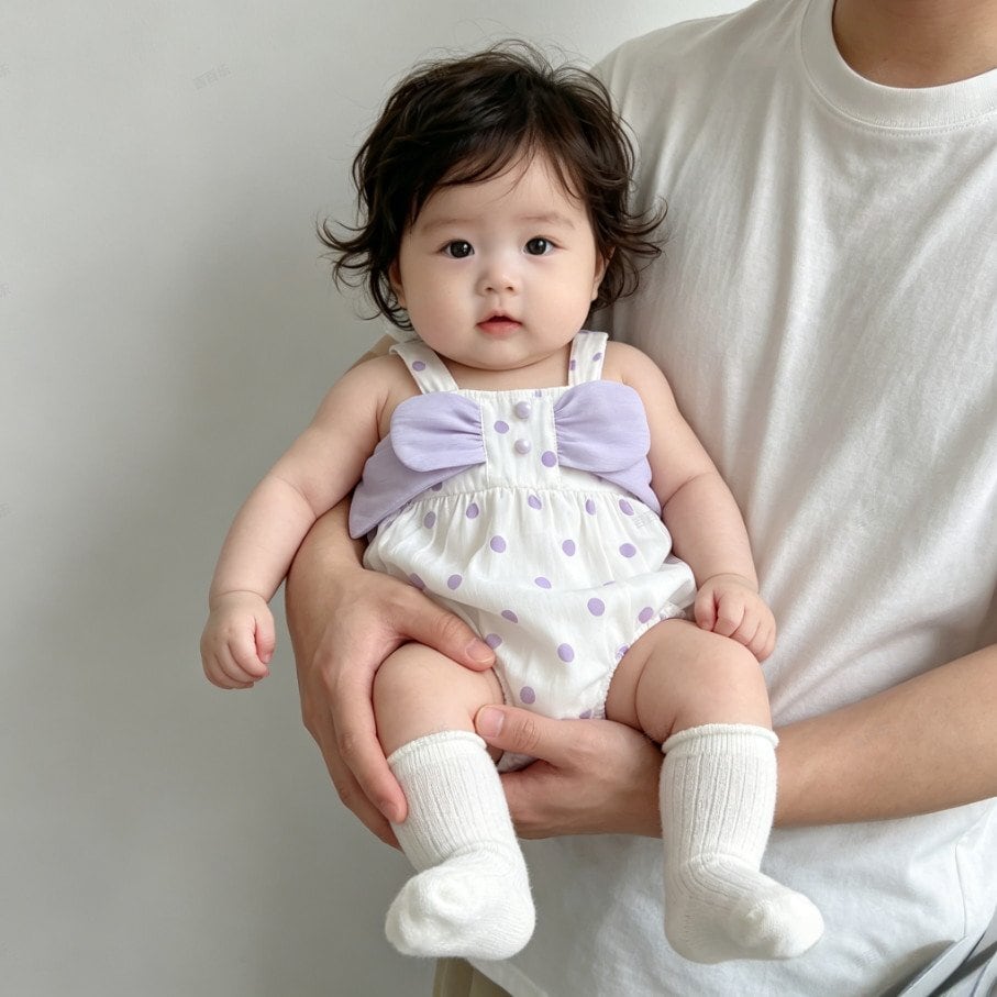 fcdecf9e8c43696c2895686c2070477a.jpg 【66-90cm】ロンパース ベビー ドット キャミソール - 画像 (1)