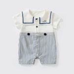 【66-90cm】ロンパース ベビー ブルー ストライプ セレモニー