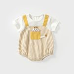 【66-90cm】ロンパース ベビー ストライプ レイヤード - 画像 (2)