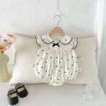 【66-90cm】ロンパース ベビー フリル ドット リボン付き - 画像 (7)