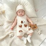 【66-100cm】ロンパース ベビー ドッグ柄 ストライプ - 画像 (3)