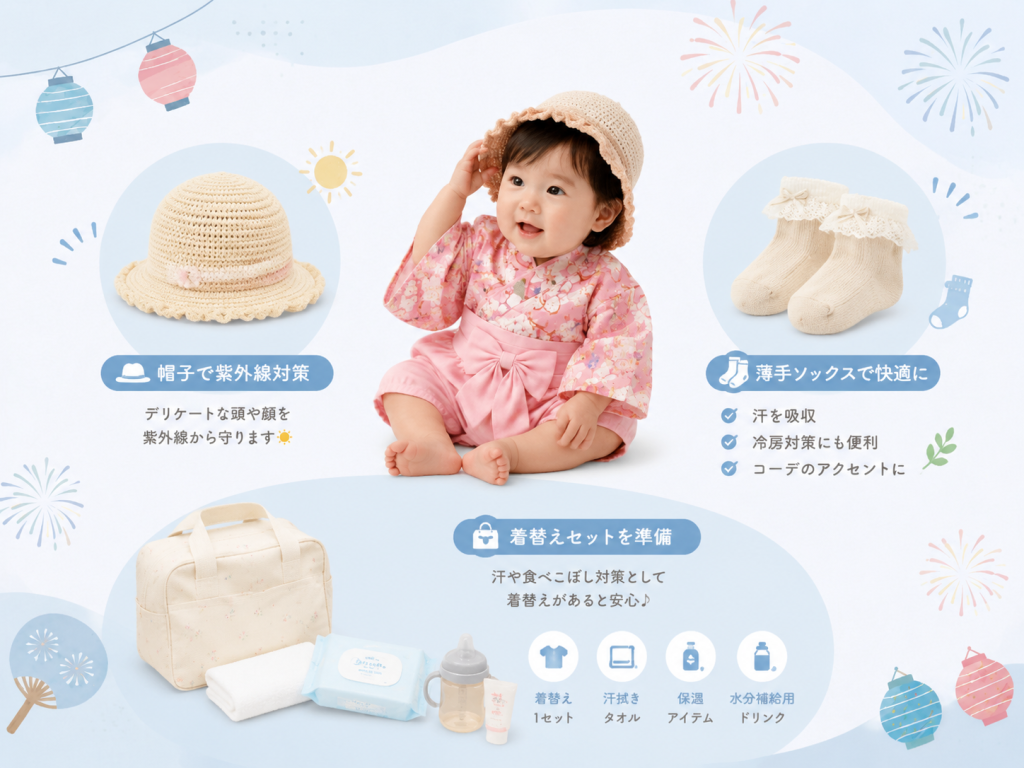 夏祭りや花火大会を快適に楽しむためのベビー浴衣・子ども服コーデ