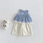 【73-100cm】セットアップ ベビー チェック柄 ノースリープ