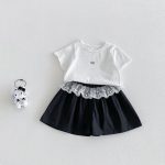 【73-100cm】セットアップ ベビー レース切り替え ドット柄