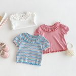 【80-130cm】半袖Ｔシャツ 女の子 折り襟 合わせやすい