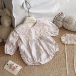 【66-100cm】ロンパース ベビー レース 蝶結び 小花柄 - 画像 (3)