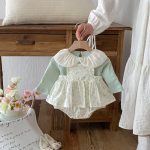 【66-90cm】サロペットロンパース ベビー 花柄 チュール襟 - 画像 (5)