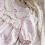 【66-100cm】ロンパース ベビー ドット 丸襟 リボン付き - 画像 (6)