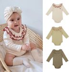 【66-90cm】ロンパース ベビー 北欧風 ダブルフリルカラー