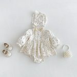 【66-90cm】ロンパース ベビー パフスリーブ 花柄 - 画像 (2)