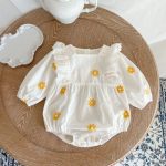 【66-100cm】ロンパース ベビー デイジー 刺繍