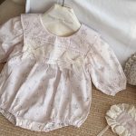 【66-100cm】ロンパース ベビー レース 蝶結び 小花柄 - 画像 (4)