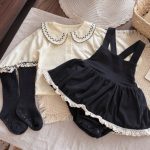 【66-100cm】サロペットロンパース&ガールシャツ ベビー スクール風 丸襟 - 画像 (4)