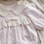 【66-100cm】ロンパース ベビー ドット 丸襟 リボン付き - 画像 (7)