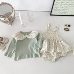 【66-90cm】サロペットロンパース ベビー 花柄 チュール襟 - 画像 (7)